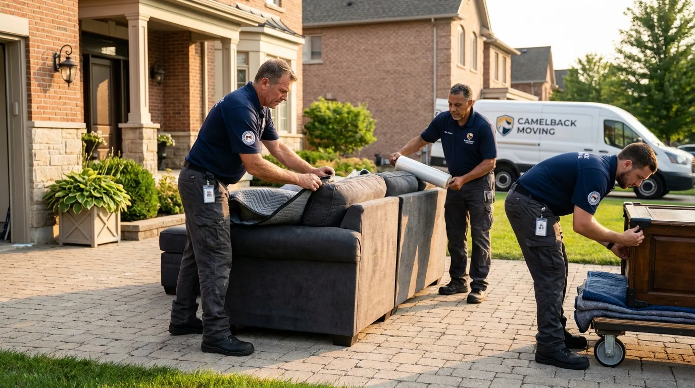 Large estate moving crew wrapping furniture in Manteca, CA