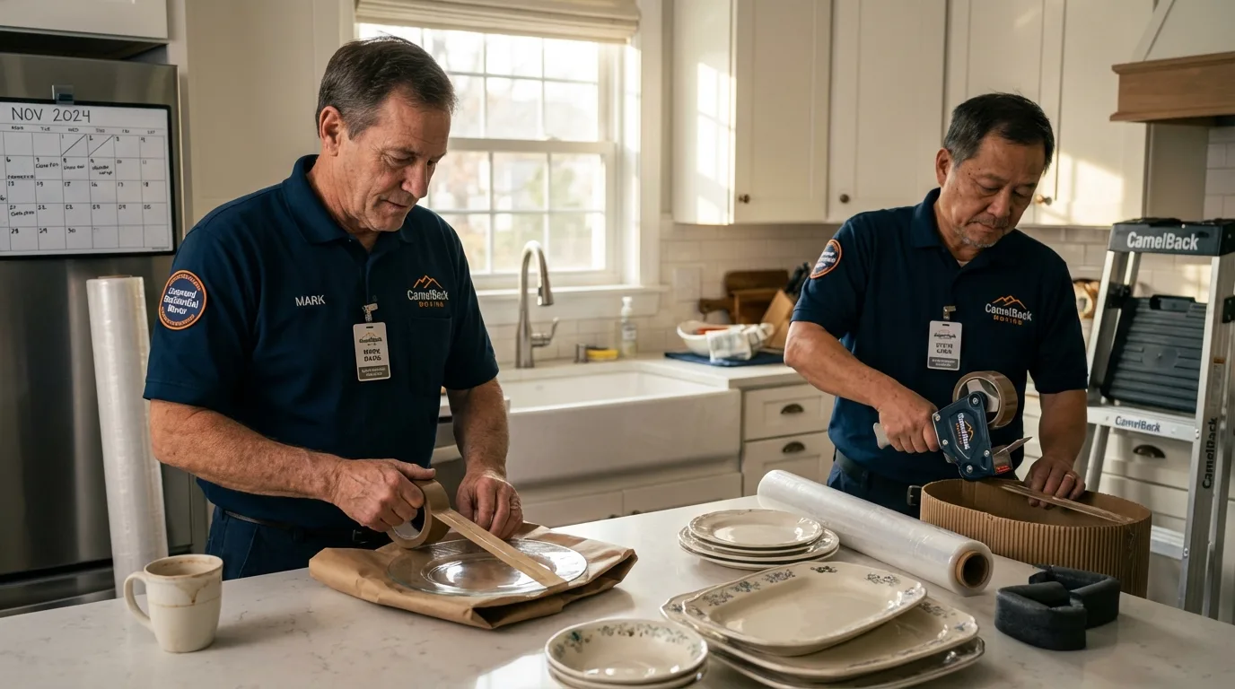 Professional crew packing kitchen dishware in Manteca, CA